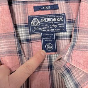 American Rag Men's Large Pink Checked Shirt: Timeless style, unmatched comfort.
